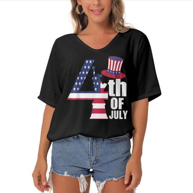 Fourth Of July United States Of America Us Flag 4Th Of July  Women's Bat Sleeves V-Neck Blouse