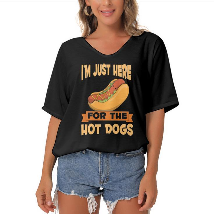 Franks Sausages Funny Hotdog Im Just Here For The Hot Dogs Women's Bat Sleeves V-Neck Blouse