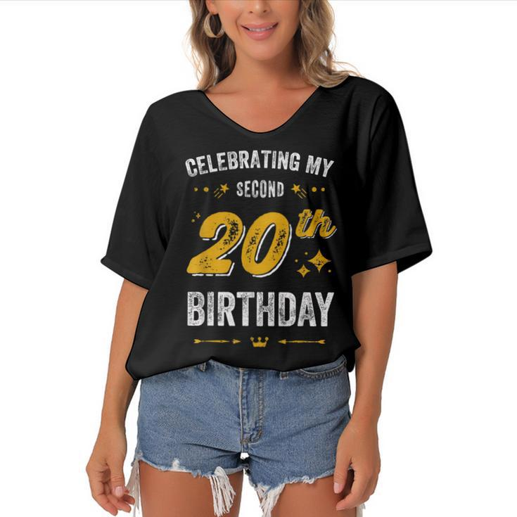 Funny 40Th Birthday Celebrating My Second 20Th Birthday  Women's Bat Sleeves V-Neck Blouse
