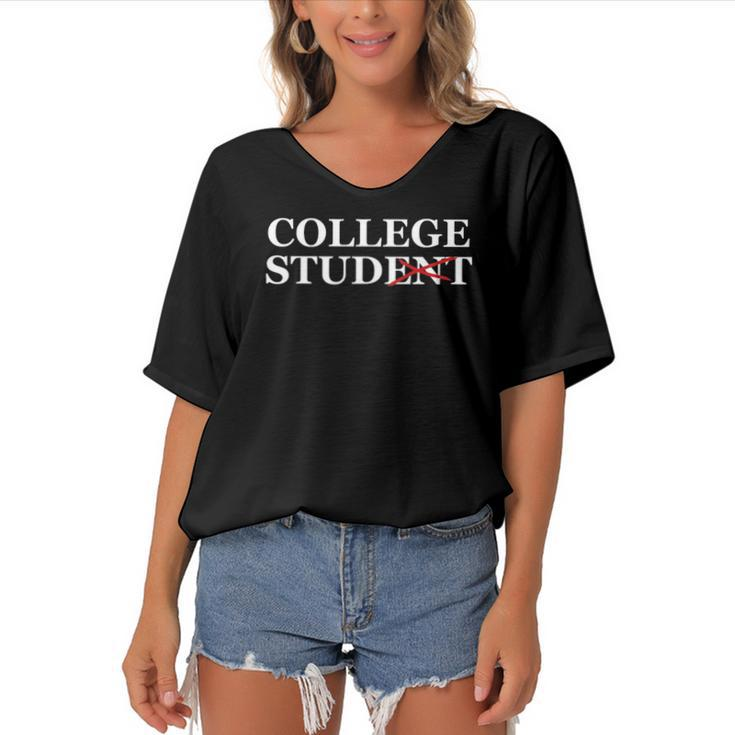 Funny College Student Stud College Apparel Gift Tee Women's Bat Sleeves V-Neck Blouse