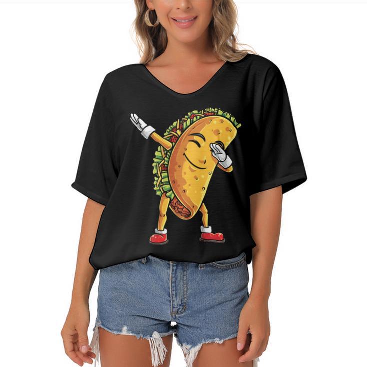 Funny Dabbing Taco Cinco De May Mexican Food V5 Women's Bat Sleeves V-Neck Blouse