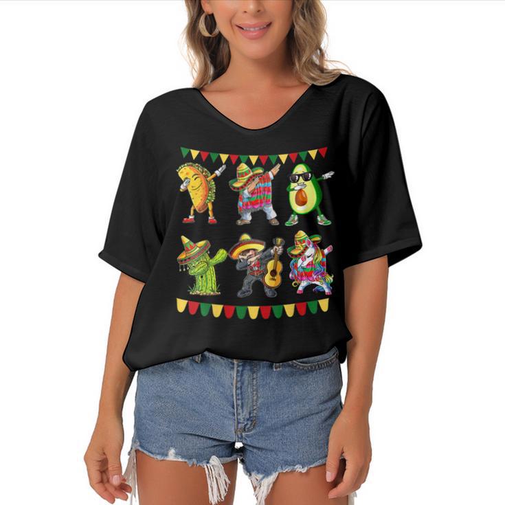 Funny Dabbing Taco Cinco De May Mexican Food V6 Women's Bat Sleeves V-Neck Blouse