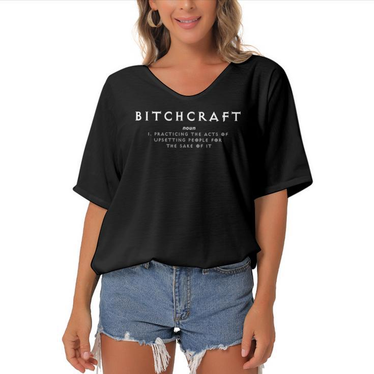 Funny Halloween Witchcraft Bitchcraft Definition Women's Bat Sleeves V-Neck Blouse