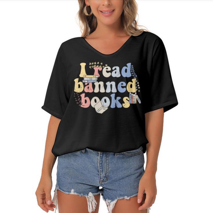 Funny  I Read Banned Books Lovers Books Women's Bat Sleeves V-Neck Blouse