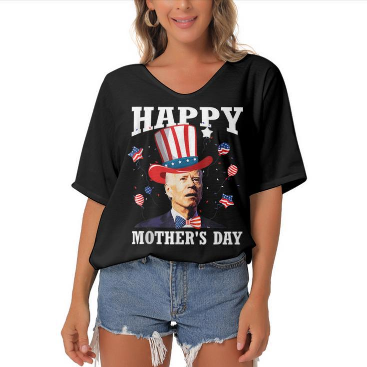 Funny Joe Biden Happy 4Th Of July Confused Mothers Day  Women's Bat Sleeves V-Neck Blouse