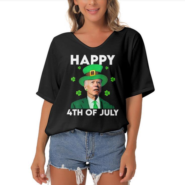 Funny Joe Biden Happy 4Th Of July St Patricks Day Women's Bat Sleeves V-Neck Blouse
