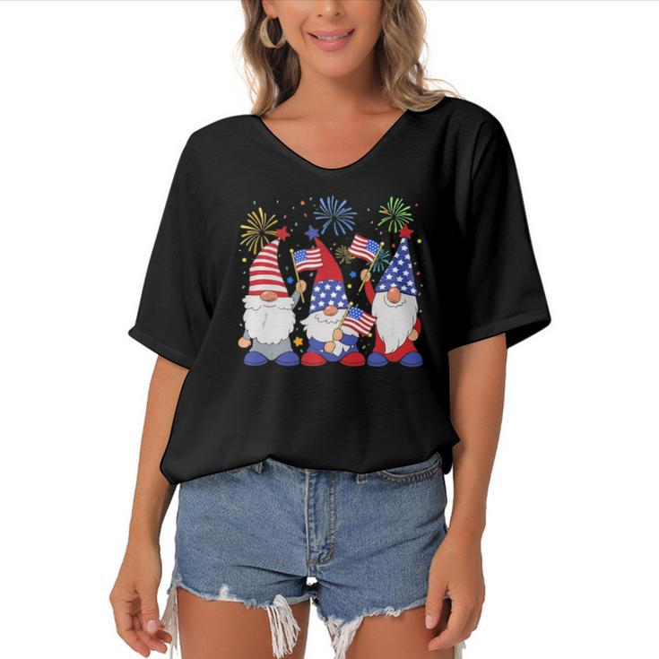 Funny Patriotic Usa American Gnomes 4Th Of July  Women's Bat Sleeves V-Neck Blouse