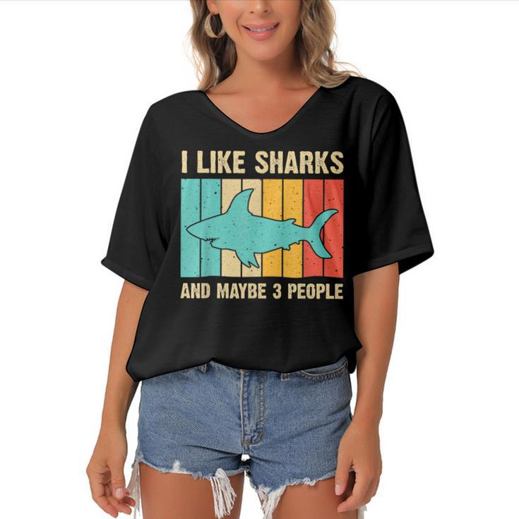 Funny Shark Design For Kids Men Women Animal Shark Stuff  Women's Bat Sleeves V-Neck Blouse