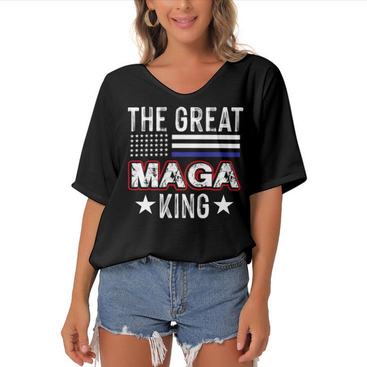 Funny The Great Maga King Trump 2022 Amp 2024   Women's Bat Sleeves V-Neck Blouse