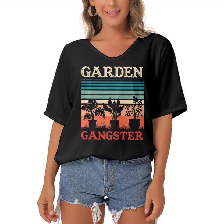 Garden Gangster Funny Gardening Retro Vintage Women's Bat Sleeves V-Neck Blouse