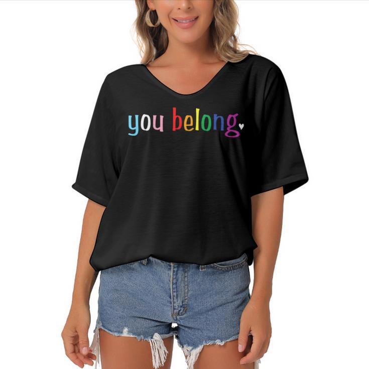 Gay Pride Design With Lgbt Support And Respect You Belong  Women's Bat Sleeves V-Neck Blouse