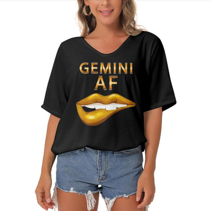 Gemini Af Gold Sexy Lip Birthday Gift Women's Bat Sleeves V-Neck Blouse