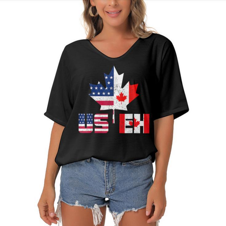 Happy Canada Day  Usa Pride Us Flag Day Useh Canadian  Women's Bat Sleeves V-Neck Blouse