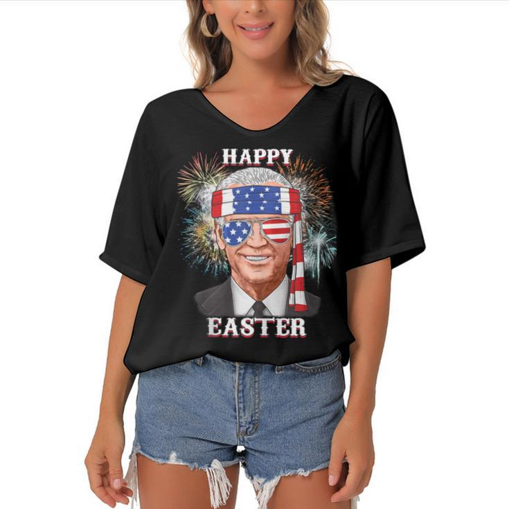 Happy Easter Confused Joe Biden 4Th Of July Funny  Women's Bat Sleeves V-Neck Blouse