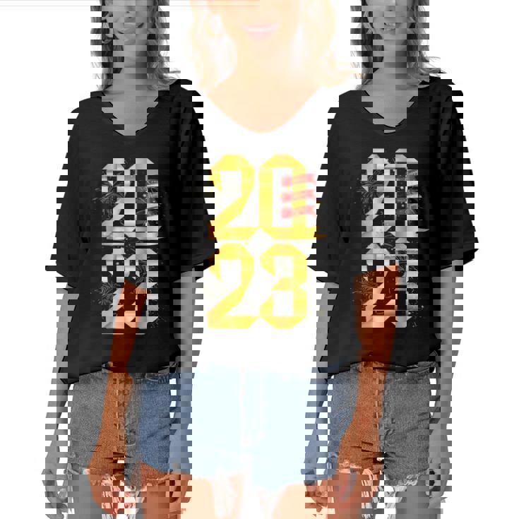 Happy New Year 2023 New Years Eve Party Supplies Nye Women's Bat Sleeves V-Neck Blouse