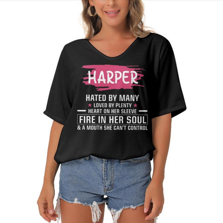 Harper Name Gift   Harper Hated By Many Loved By Plenty Heart On Her Sleeve Women's Bat Sleeves V-Neck Blouse