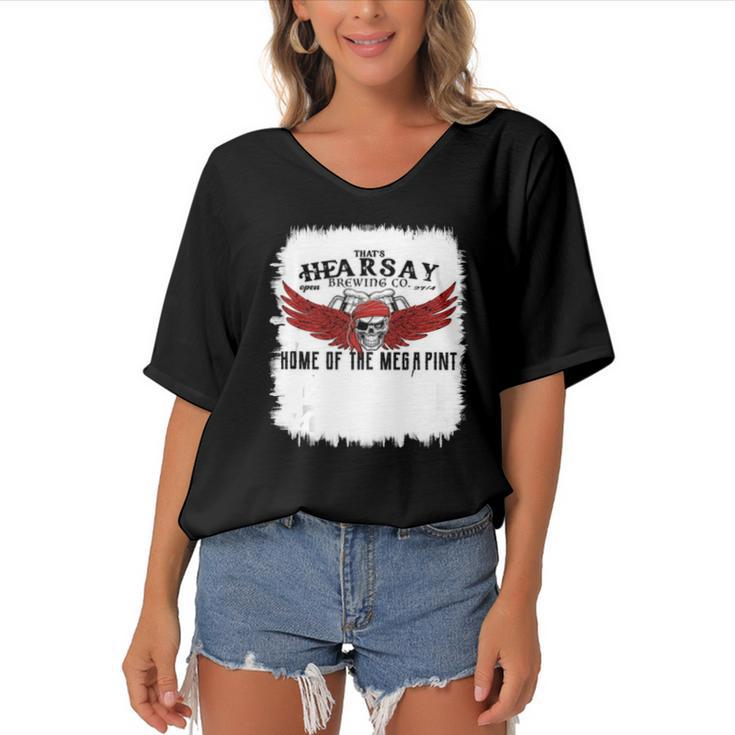 Hearsay Brewing Company Brewing Co Home Of The Mega Pint  Women's Bat Sleeves V-Neck Blouse