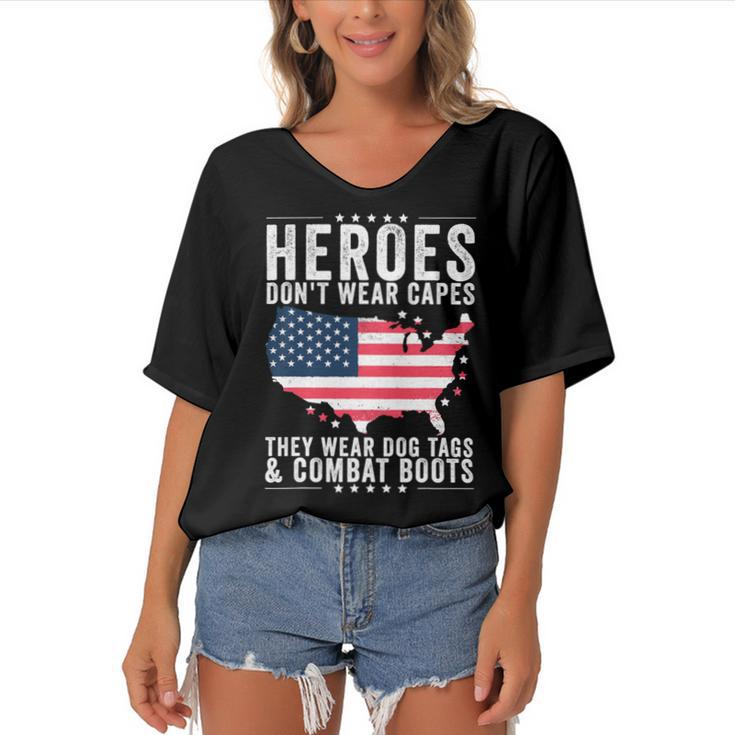 Heroes Dont Wear Capes They Wear Dog Tags And Combat Boots T-Shirt Women's Bat Sleeves V-Neck Blouse