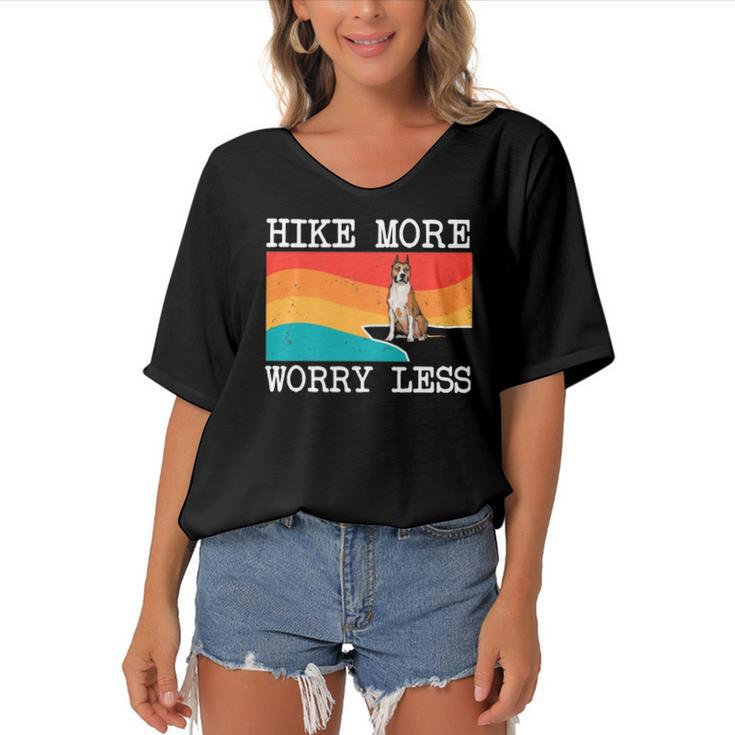 Hike More Worry Less American Staffordshire Terrier Hiking Women's Bat Sleeves V-Neck Blouse