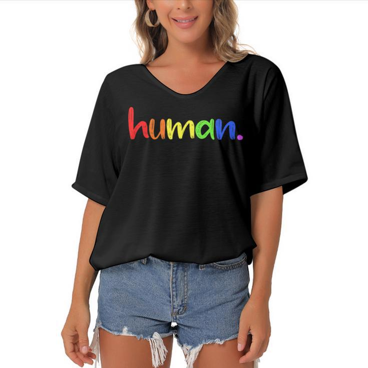 Human Lgbt Gift Lesbian Pride Gay Pride Lgbt Pride  Women's Bat Sleeves V-Neck Blouse