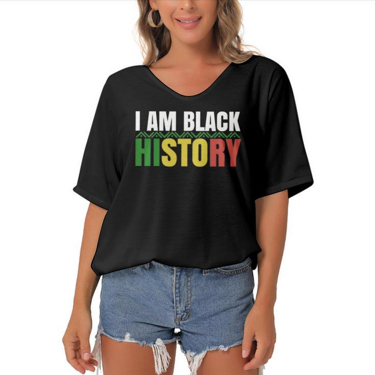 I Am Black History Bhm African Pride Black History Month  Women's Bat Sleeves V-Neck Blouse