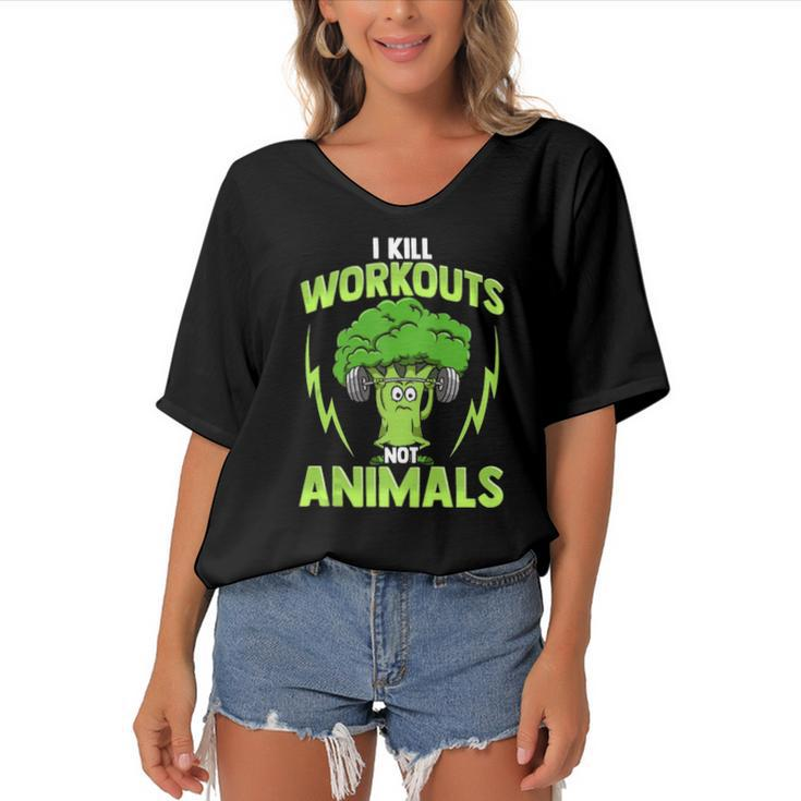 I Kill Workouts Not Animals For Vegan Vegetarian Athlete Women's Bat Sleeves V-Neck Blouse