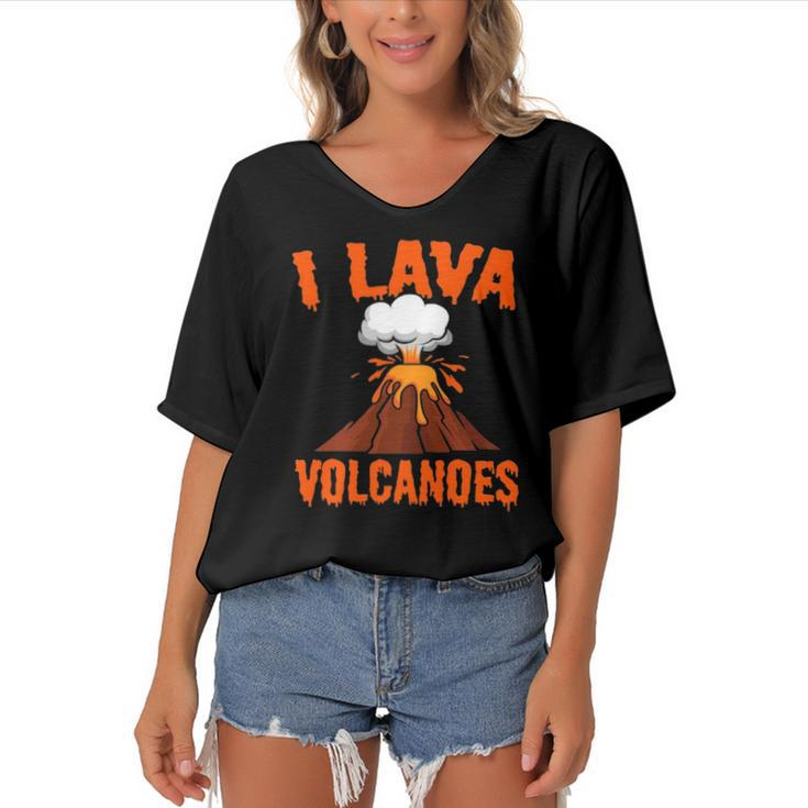 I Lava Volcanoes Geologist Volcanologist Magma Volcanology Women's Bat Sleeves V-Neck Blouse