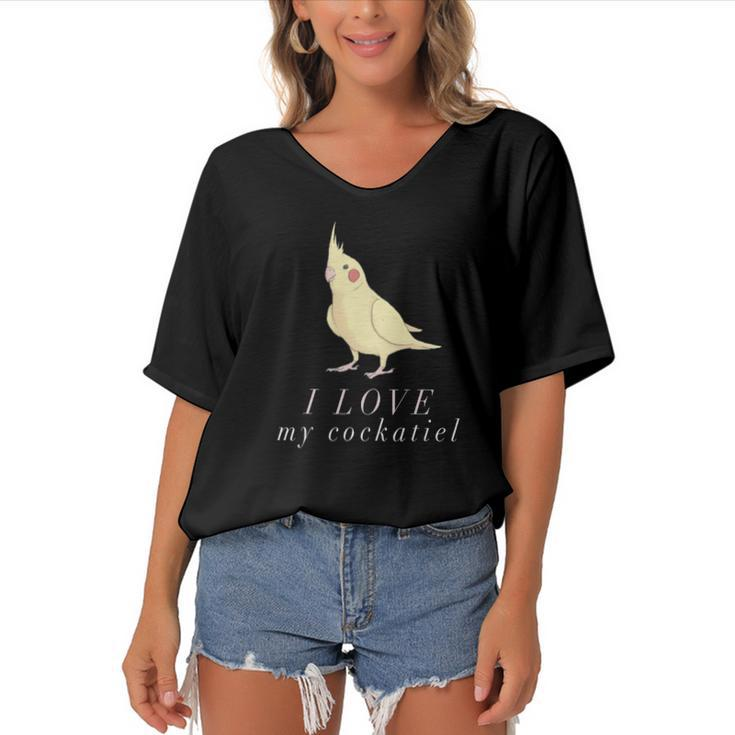 I Love My Cockatiel  - Cockatiel Parrot Women's Bat Sleeves V-Neck Blouse
