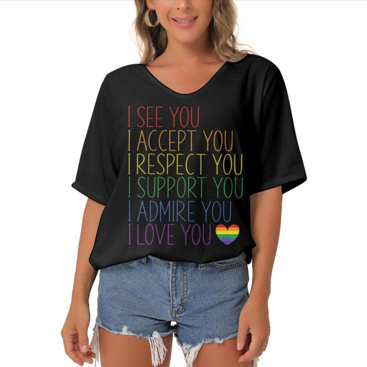 I See Accept Respect Support Admire Love You Lgbtq  V2 Women's Bat Sleeves V-Neck Blouse