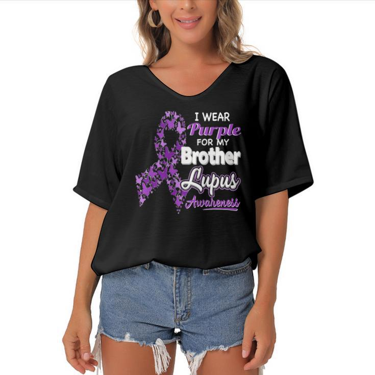 I Wear Purple For My Brother - Lupus Awareness Women's Bat Sleeves V-Neck Blouse