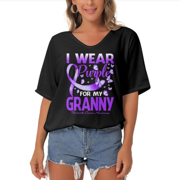 I Wear Purple For My Granny Pancreatic Cancer Awareness Women's Bat Sleeves V-Neck Blouse