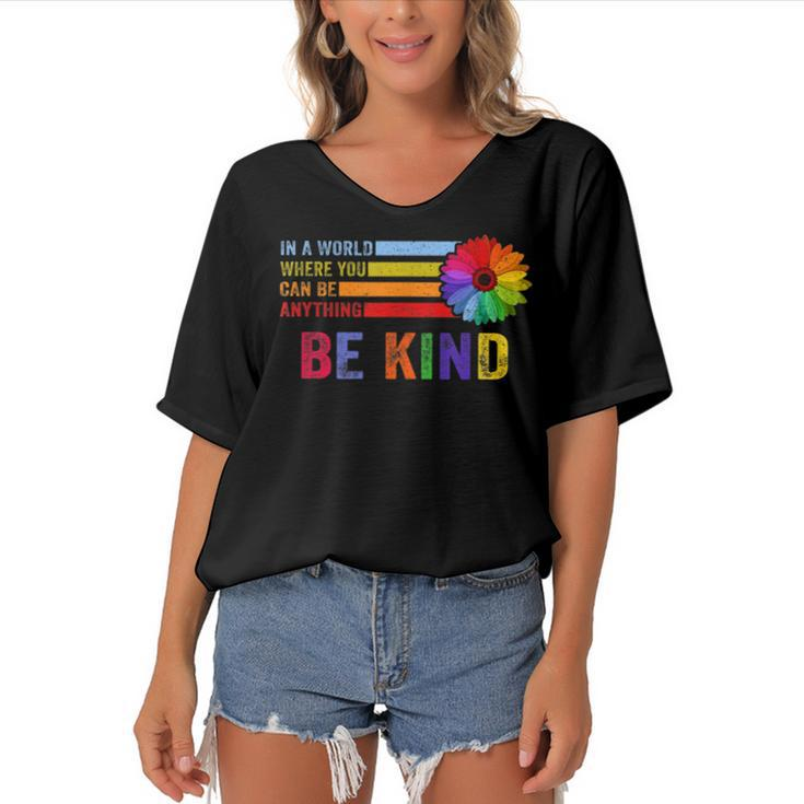 In A World Where You Can Be Anything Be Kind Gay Pride Lgbt  Women's Bat Sleeves V-Neck Blouse