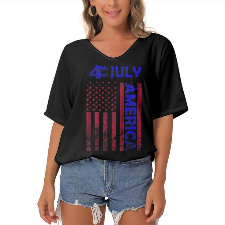 Independence Day Usa America Flag 4Th Of July Happy Funny  Women's Bat Sleeves V-Neck Blouse