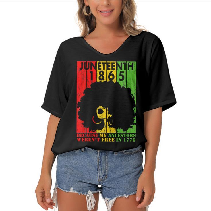 Junenth 1865 Because My Ancestors Werent Free In 1776  Women's Bat Sleeves V-Neck Blouse