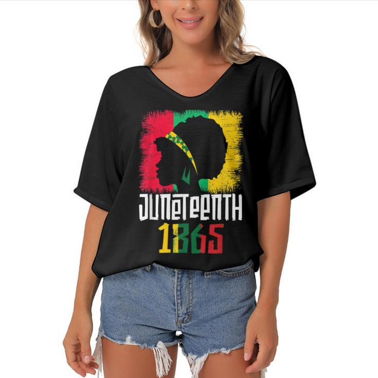 Juneteenth 1865 Outfit Women Emancipation Day June 19Th   Women's Bat Sleeves V-Neck Blouse