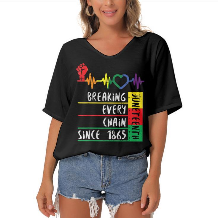 Juneteenth Breaking Every Chain Since 1865  Women's Bat Sleeves V-Neck Blouse