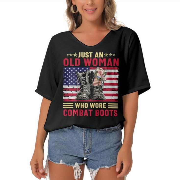 Just An Old Woman Who Wore Combat Boots T-Shirt Women's Bat Sleeves V-Neck Blouse