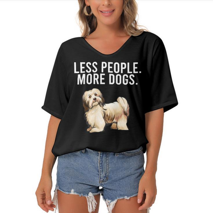 Less People More Dogs Havanese Funny Introvert Women's Bat Sleeves V-Neck Blouse