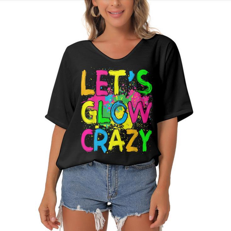 Lets Glow Crazy Glow Party 80S Retro Costume Party Lover  Women's Bat Sleeves V-Neck Blouse