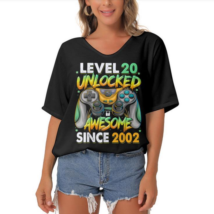 Level 20 Unlocked Awesome Since 2002 20Th Birthday Gaming  V3 Women's Bat Sleeves V-Neck Blouse