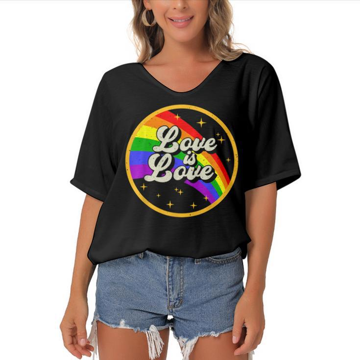 Love Is Love  Rainbow Lgbt Gay Lesbian Pride  Women's Bat Sleeves V-Neck Blouse