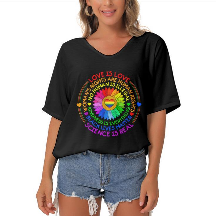 Love Is Love Science Is Real Kindness Is Everything LGBT  Women's Bat Sleeves V-Neck Blouse