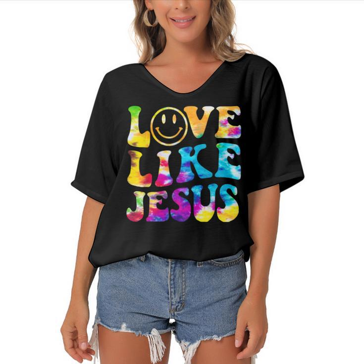 Love Like Jesus Tie Dye Faith Christian Jesus Men Women Kid  Women's Bat Sleeves V-Neck Blouse