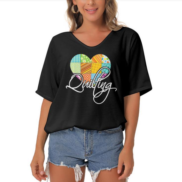 Love Quilting Heart Quilting Women's Bat Sleeves V-Neck Blouse