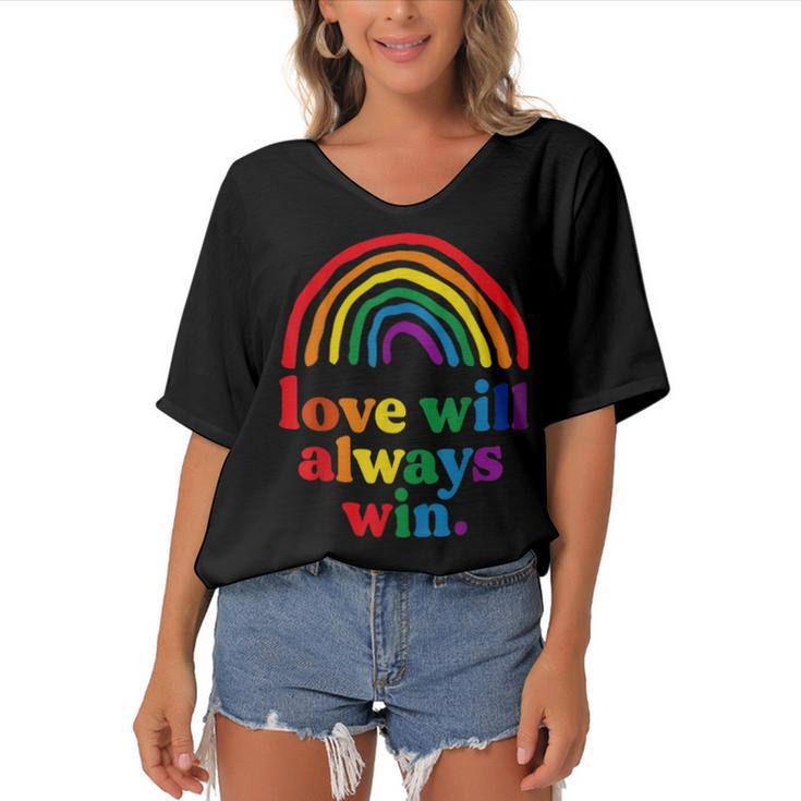 Love Will Always Win Pride Rainbow Kid Child Lgbt Quote Fun  Women's Bat Sleeves V-Neck Blouse