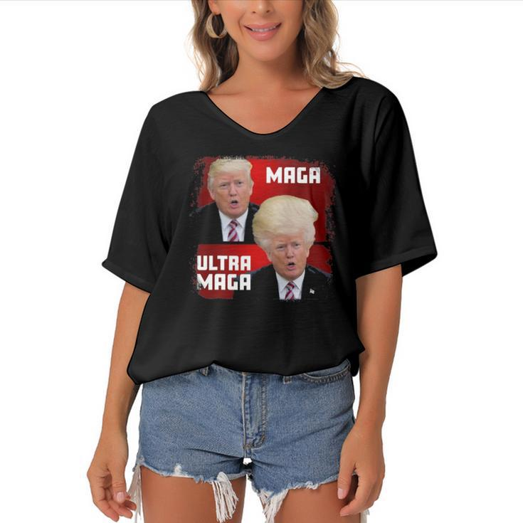 Maga - Ultra Maga Funny Trump Women's Bat Sleeves V-Neck Blouse