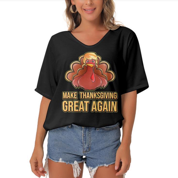 Make Thanksgiving Great Again Trump 907 Shirt Women's Bat Sleeves V-Neck Blouse