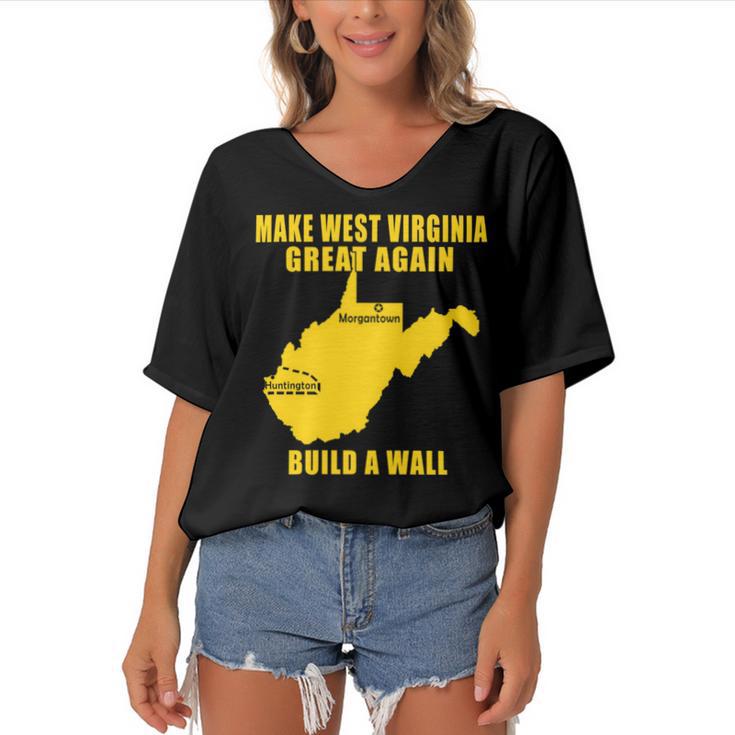 Make West Virginia Great Again Build A Wall Women's Bat Sleeves V-Neck Blouse