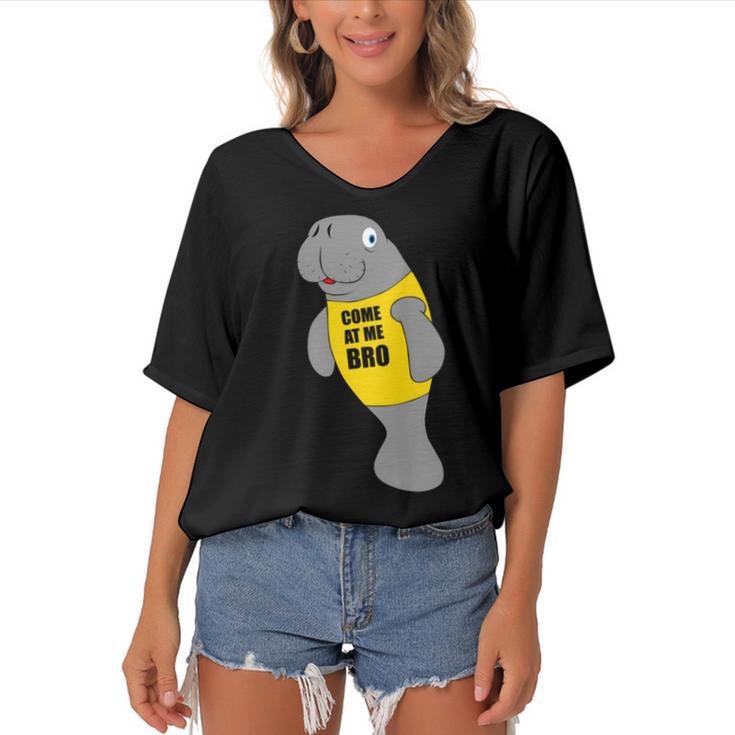 Manatee Novelty Come At Me Bro V2 Women's Bat Sleeves V-Neck Blouse