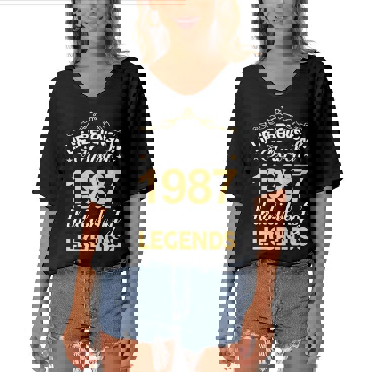 March 1987 Birthday   Life Begins In March 1987 V2 Women's Bat Sleeves V-Neck Blouse